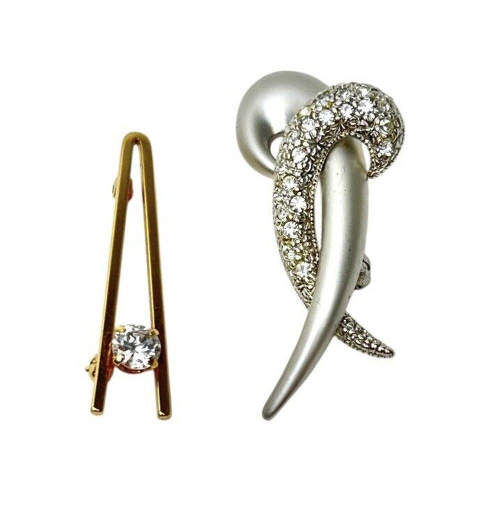 Rhinestone CZ Brooch Pins Lot Of 2 Classic Minimalist Old Hollywood Quiet Money